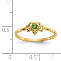 14K 3mm Yellow Gold Round Peridot Birthstone Heart Ring view 3