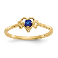 14K 3mm Yellow Gold Round Sapphire Birthstone Heart Ring view 1