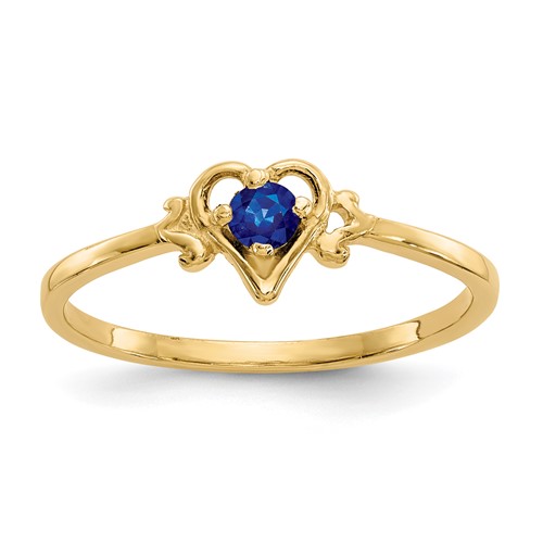 14K 3mm Yellow Gold Round Sapphire Birthstone Heart Ring