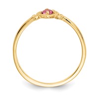14K 3mm Yellow Gold Round Pink Tourmaline Birthstone Heart Ring view 2