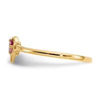 14K 3mm Yellow Gold Round Pink Tourmaline Birthstone Heart Ring view 4