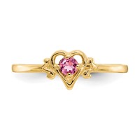 14K 3mm Yellow Gold Round Pink Tourmaline Birthstone Heart Ring view 5
