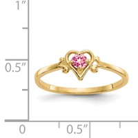 14K 3mm Yellow Gold Round Pink Tourmaline Birthstone Heart Ring view 3