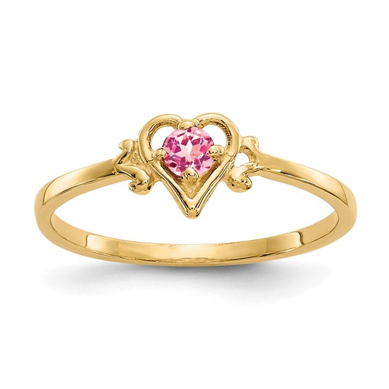 10K Pink Tourmaline Birthstone Heart Ring