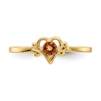 14K 3mm Yellow Gold Round Citrine Birthstone Heart Ring view 5