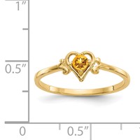 14K 3mm Yellow Gold Round Citrine Birthstone Heart Ring view 3