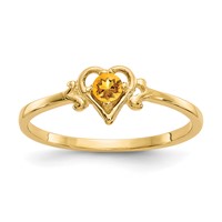 14K 3mm Yellow Gold Round Citrine Birthstone Heart Ring view 1