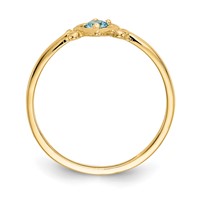 14K 3mm Yellow Gold Round Blue Topaz Birthstone Heart Ring view 2