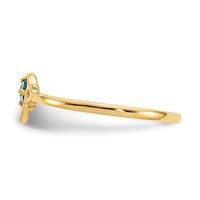 14K 3mm Yellow Gold Round Blue Topaz Birthstone Heart Ring view 4
