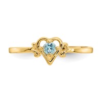 14K 3mm Yellow Gold Round Blue Topaz Birthstone Heart Ring view 5