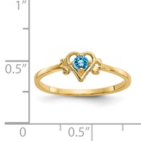 14K 3mm Yellow Gold Round Blue Topaz Birthstone Heart Ring view 3
