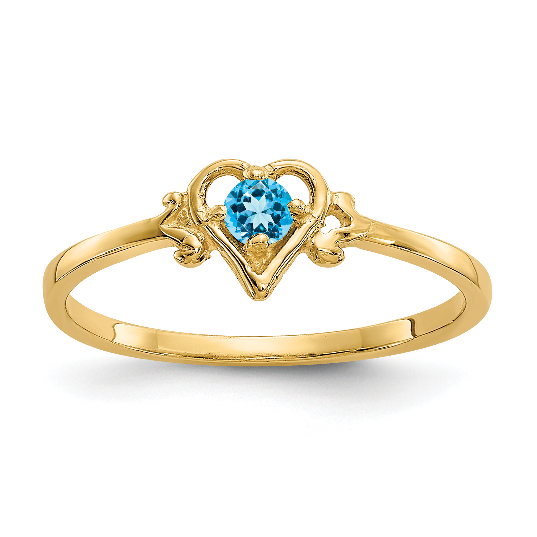 14K Blue Topaz Birthstone Heart Ring (YC435)