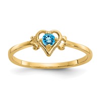 14K 3mm Yellow Gold Round Blue Topaz Birthstone Heart Ring view 1
