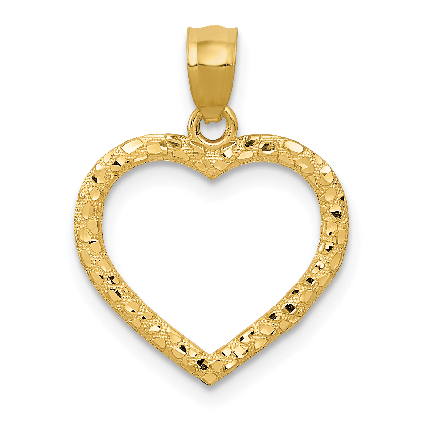 14K Polished and Textured Open Heart Pendant (YC444)