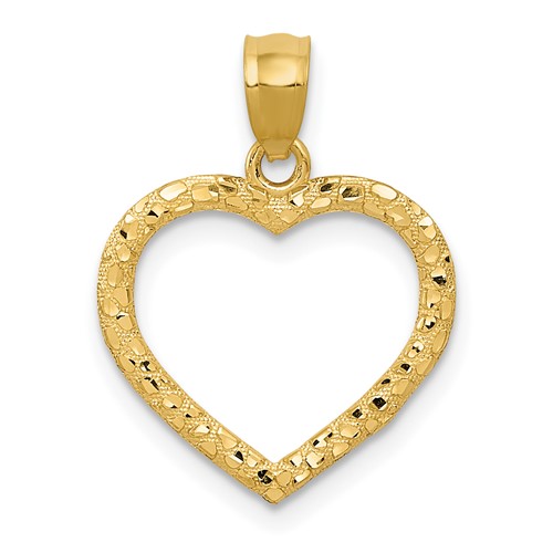 14K Yellow Gold Polished and Textured Open Heart Pendant