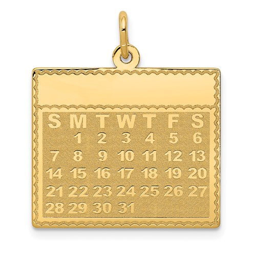 14K Yellow Gold Monday the First Day Engravable Calendar Pendant