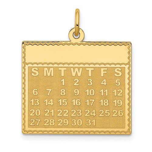 14K Yellow Gold Tuesday the First Day Engravable Calendar Pendant
