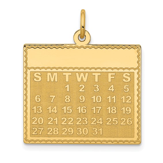 14k Tuesday the First Day Engravable Calendar Pendant
