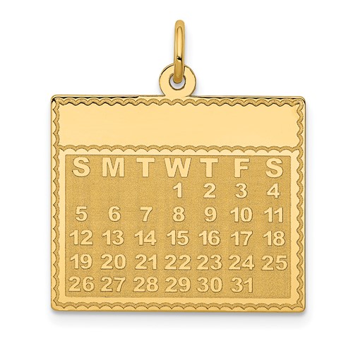 14K Yellow Gold Wednesday the First Day Engravable Calendar Pendant