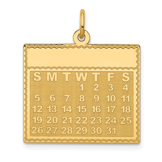 14k Wednesday the First Day Engravable Calendar Pendant