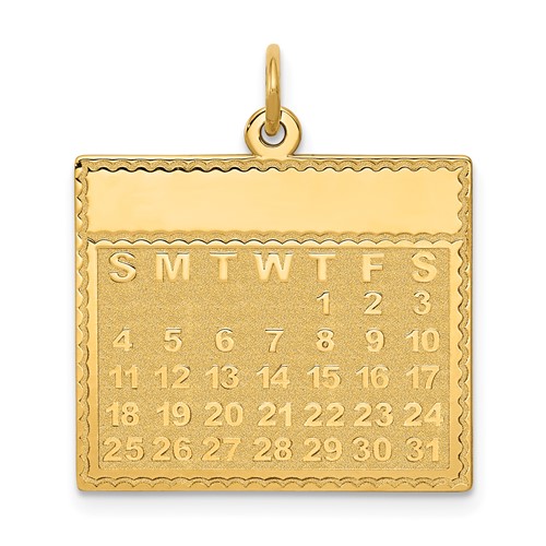 14K Yellow Gold Thursday the First Day Engravable Calendar Pendant