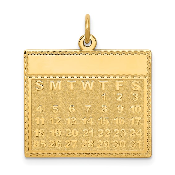 14k Thursday the First Day Engravable Calendar Pendant