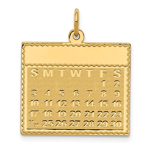 14K Yellow Gold Friday the First Day Engravable Calendar Pendant
