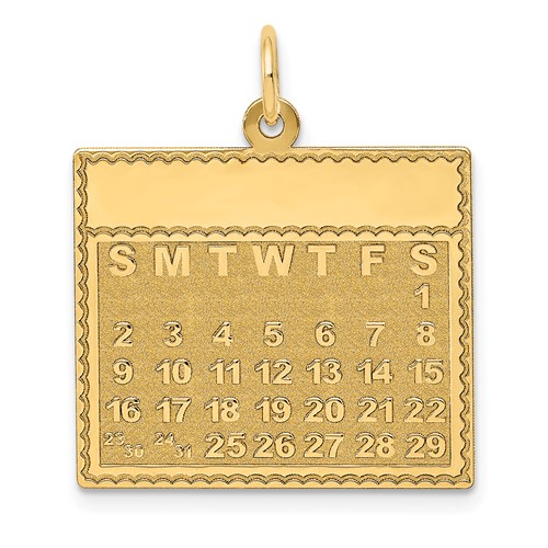 14K Yellow Gold Saturday the First Day Engravable Calendar Pendant
