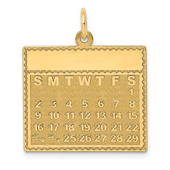 14k Saturday the First Day Engravable Calendar Pendant