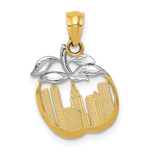 14K Pendant with White Rhodium Cut-out New York Skyline in Apple