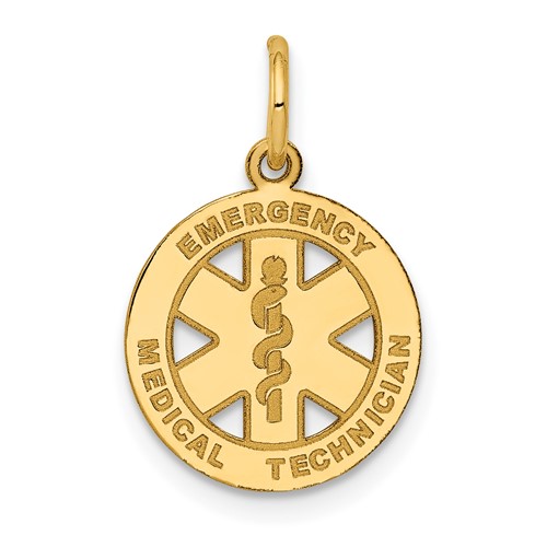 14K Yellow Gold Small Emergency Medical Technician Disc Charm