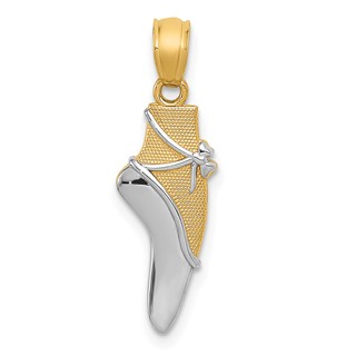 14K and White Rhodium Ballet Shoe Pendant
