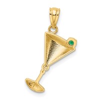 14K Yellow Gold Martini Glass Pendant with Green CZ Olive view 3