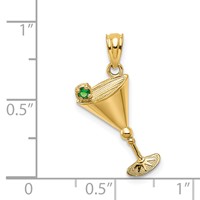 14K Yellow Gold Martini Glass Pendant with Green CZ Olive view 4