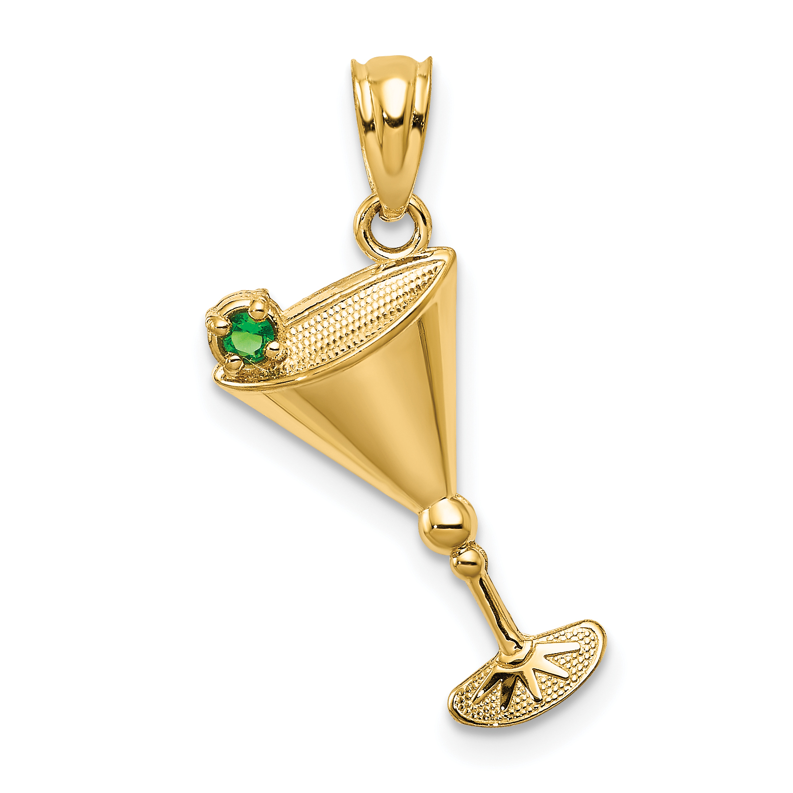 14k Martini Glass with Green CZ Olive Pendant (YC547)
