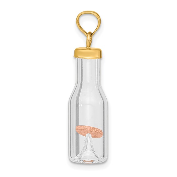 14k 3-D Mini Penny in Glass Bottle Pendant