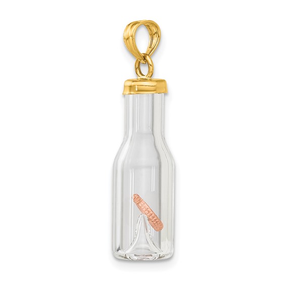 14k 3-D Mini Penny in Glass Bottle Pendant