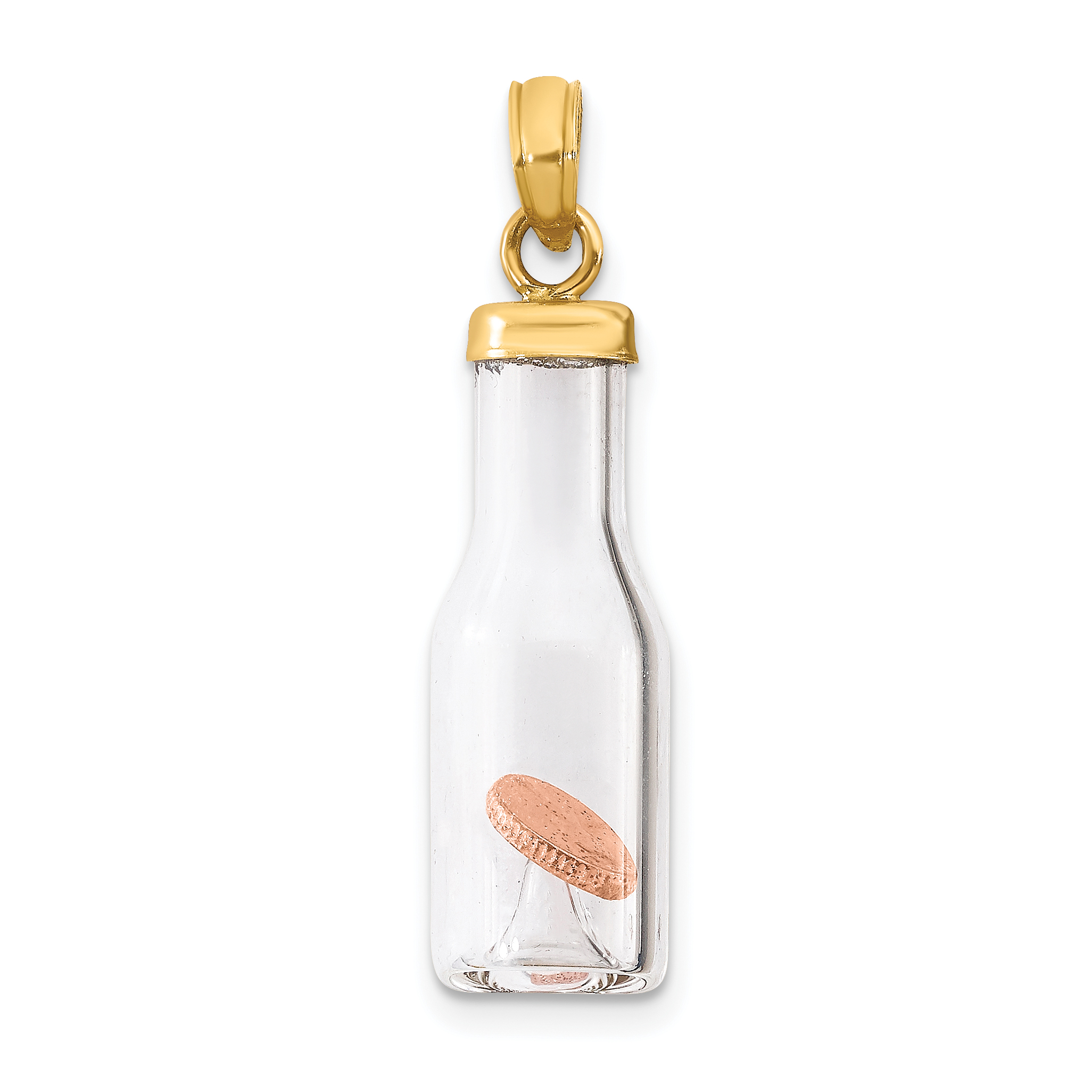 14k 3-D Mini Penny in Glass Bottle Pendant (YC549)