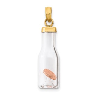 14k 3-D Mini Penny in Glass Bottle Pendant