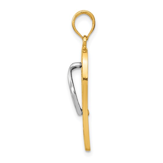 14K and White Rhodium 3-D Enameled Flowers On Green Flip Flop Pendant