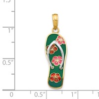 14K and White Rhodium 3-D Enameled Flowers on Green Flip Flop Pendant view 4