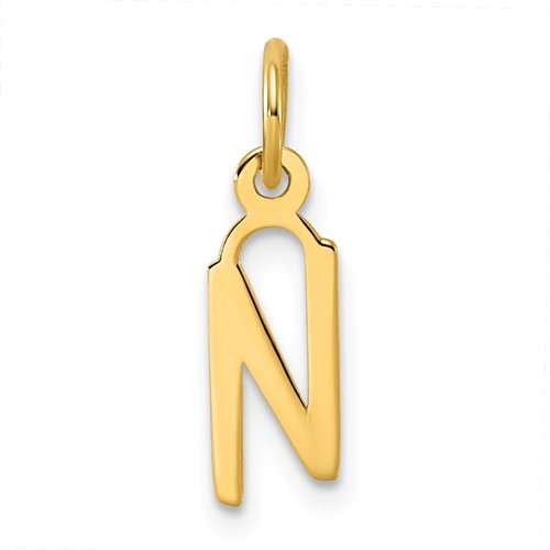 14K Yellow Gold Small Slanted Block Letter N Initial Charm