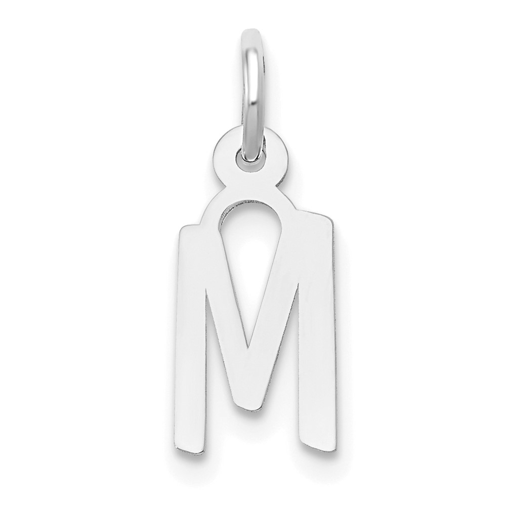 14K White Gold Small Slanted Block Letter M Initial Charm