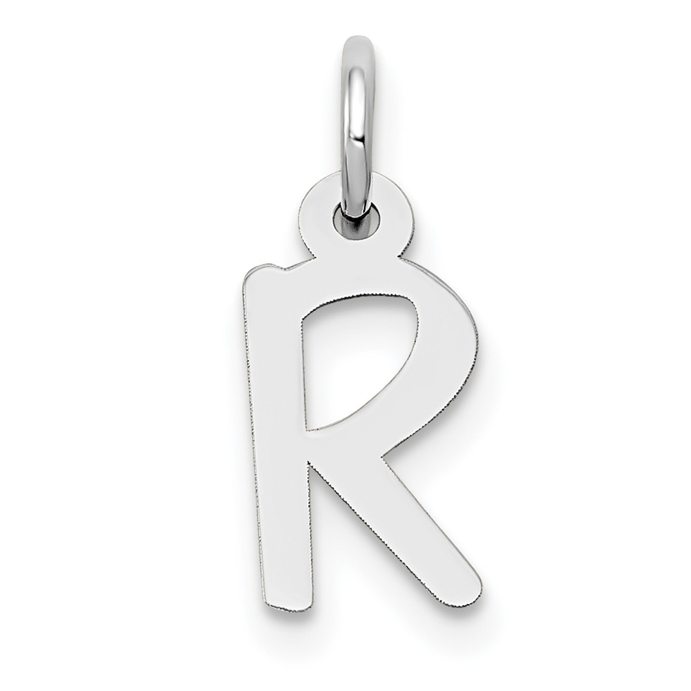 14K White Gold Small Slanted Block Letter R Initial Charm
