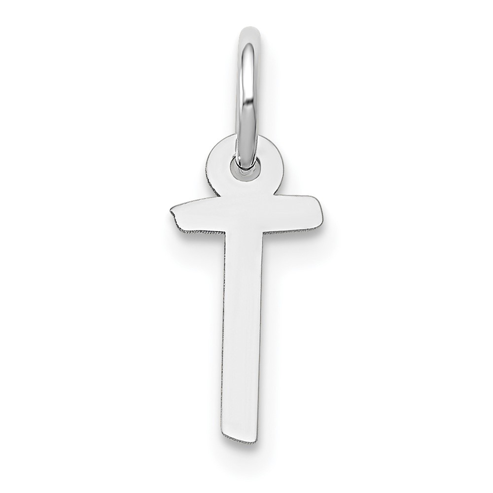 14K White Gold Small Slanted Block Letter T Initial Charm