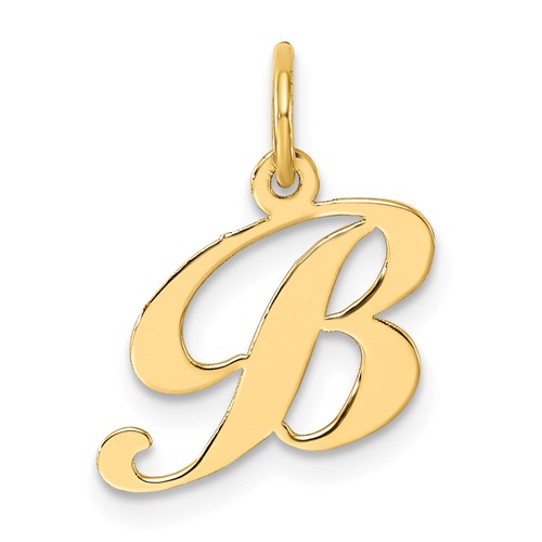 14K Yellow Gold Small Fancy Script Letter B Initial Charm