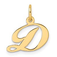 14K Yellow Gold Small Fancy Script Letter D Initial Charm view 1