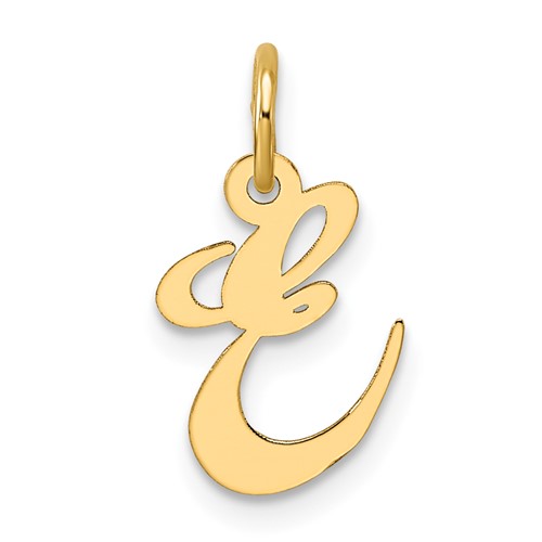 14K Yellow Gold Small Fancy Script Letter E Initial Charm