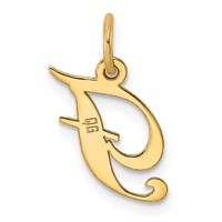 14K Yellow Gold Small Fancy Script Letter F Initial Charm view 3