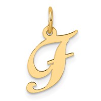 14K Yellow Gold Small Fancy Script Letter F Initial Charm view 1